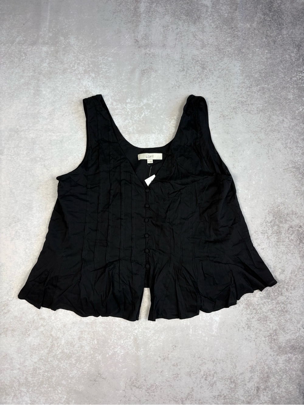 NWT LOFT Black Pintuck Button Front Peplum Tank Top Size M